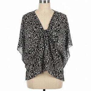 Mes Demoiselles Paris Floral Chiffon Poncho Top Black White OS NWT Boho